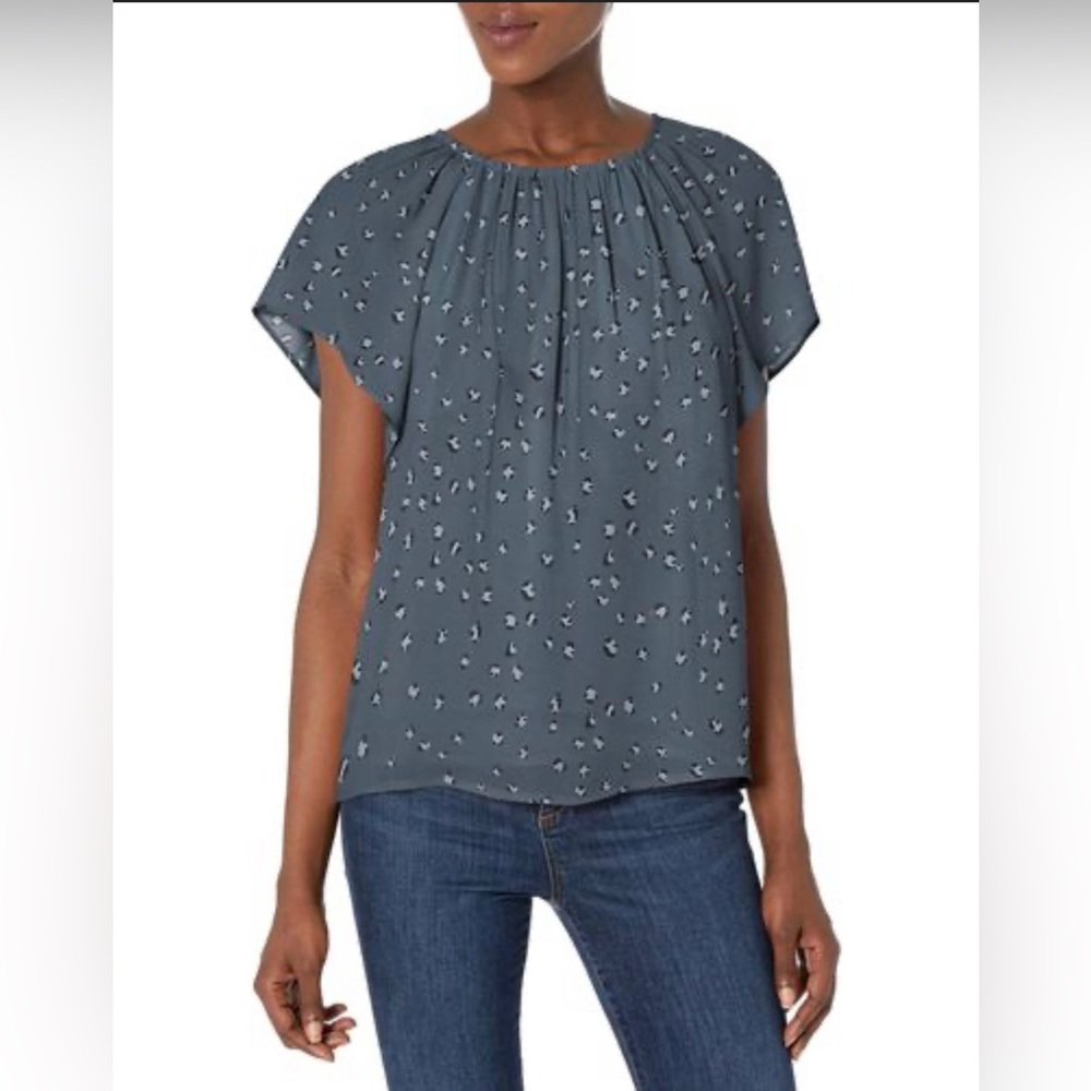 EUC Lark & Ro Cerulean Blue Flutter Sleeve Print Blouse Sz 6